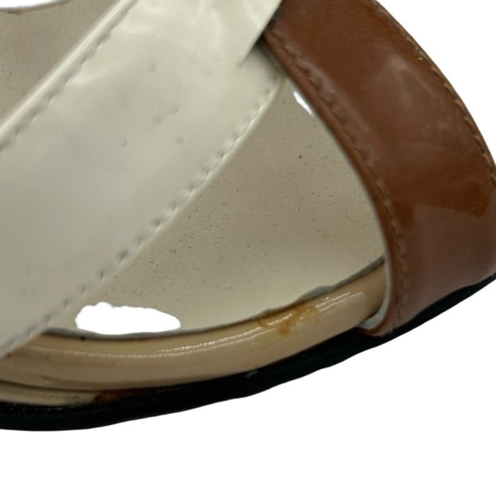 Stuart Weitzman Wedge Sandals Women's Size 7M‎ Tan Patent Leather Strappy - Picture 5 of 6